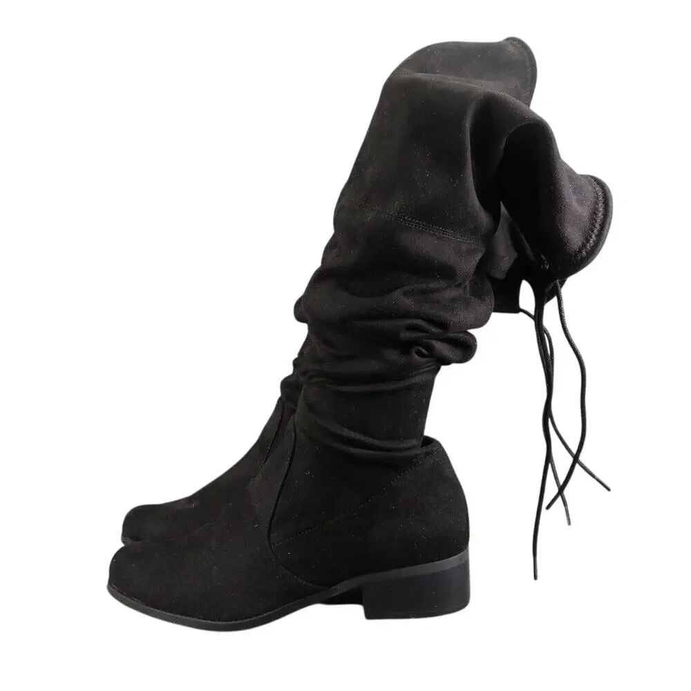 Charles David Shoes Women 7 Boots Fashion Over The Knee Gammon Pull On Tie Black